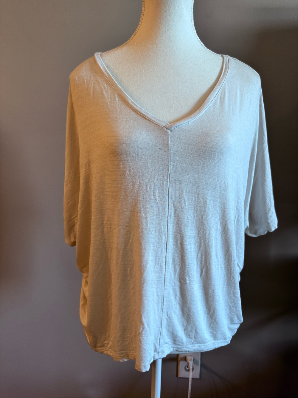 Relaxed V-Neck Short Sleeve Tee in Cream